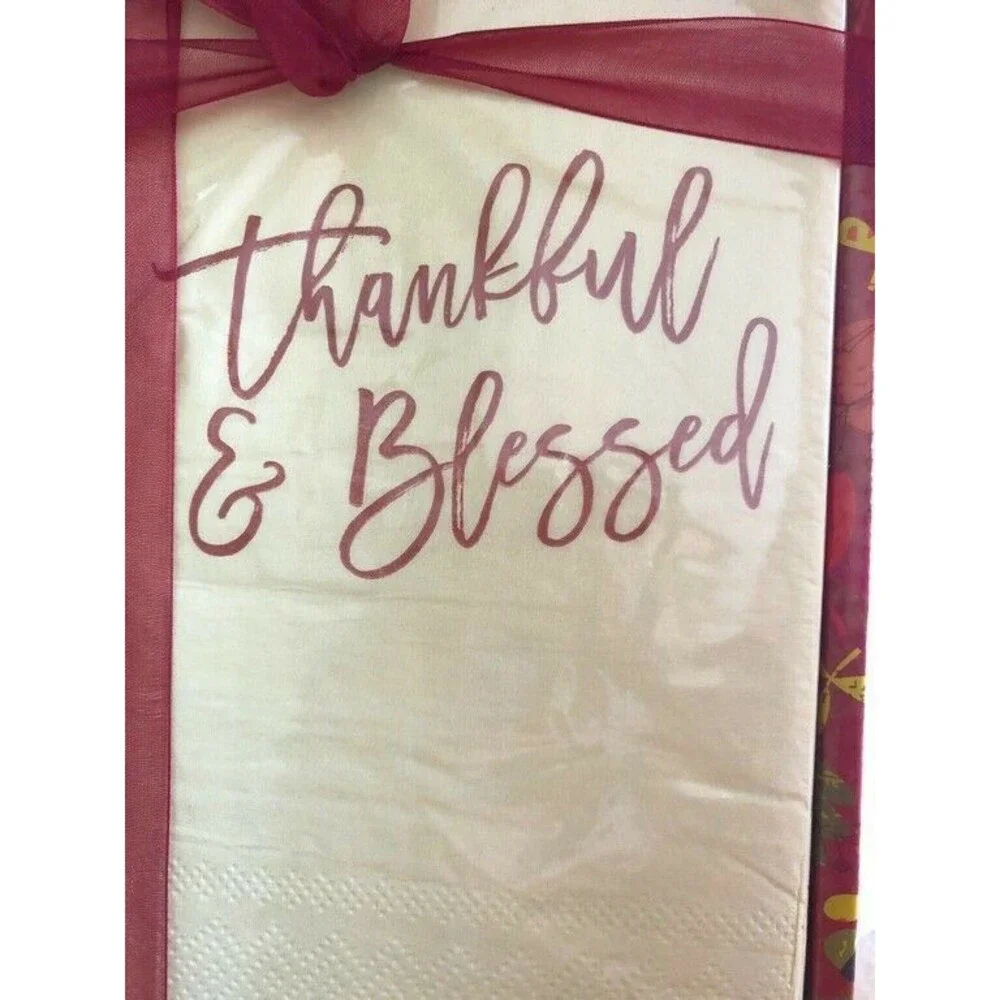 Thanksgiving Thankful Blessed Paper Napkins 40 ct Guest Bath W/Caddie DEcoupage